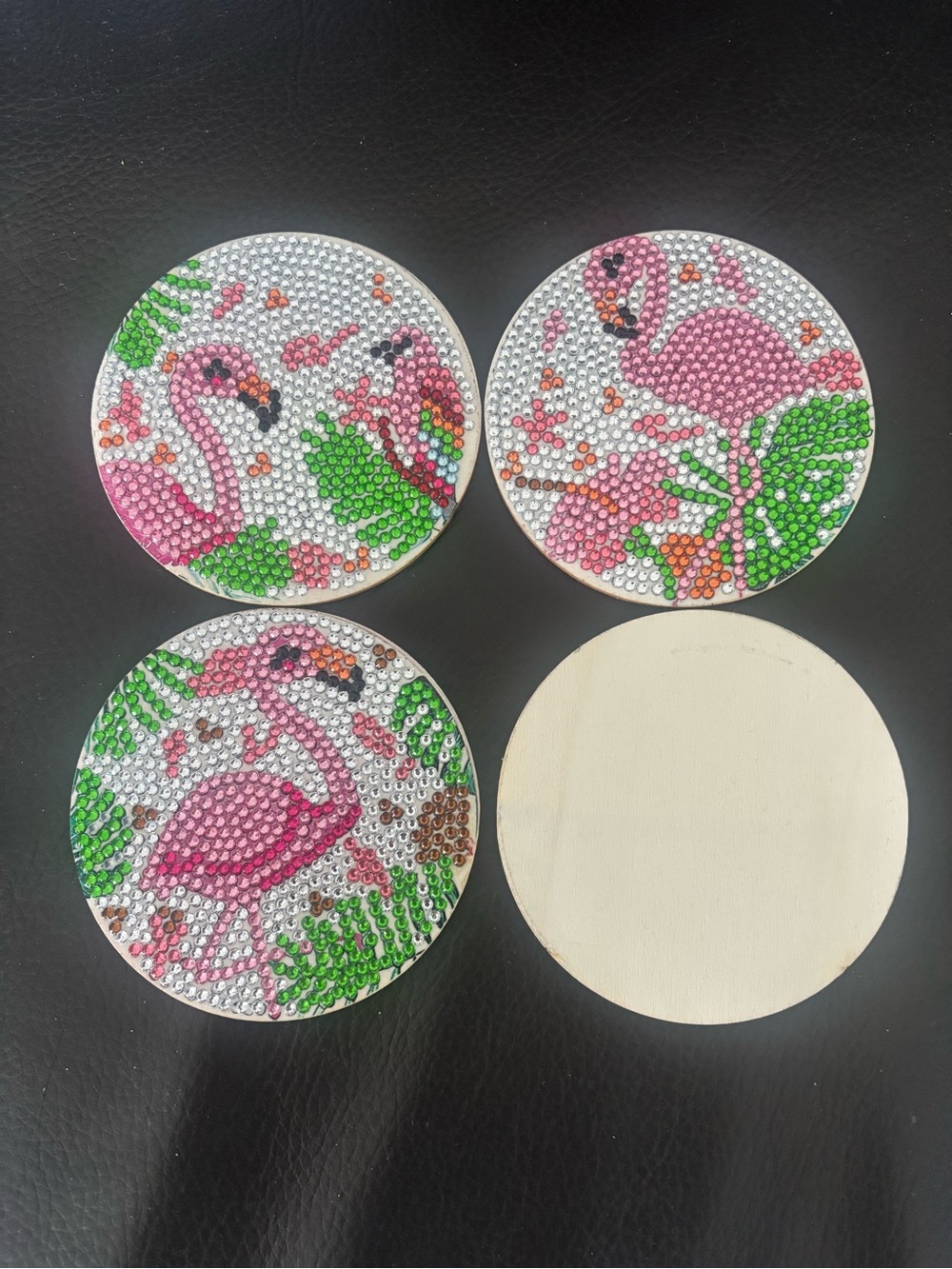 Hand Crafted Pink Flamingo Rhinestone Coaster Set (sealed) - Picture 4 of 5